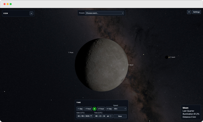 Space Telescope
        Simulator showing the Moon and Earth at separate apparent scales