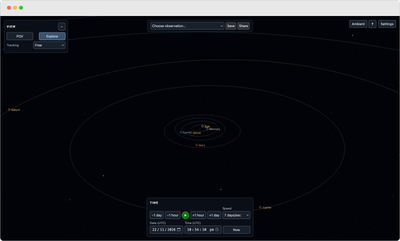 Space Telescope Simulator showing the Solar System with planetary orbit paths