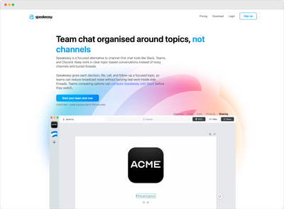 Speakeasy team communication application interface