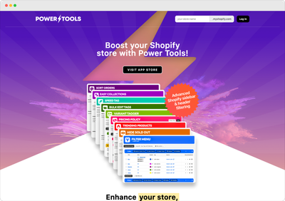 Power Tools Shopify application interface